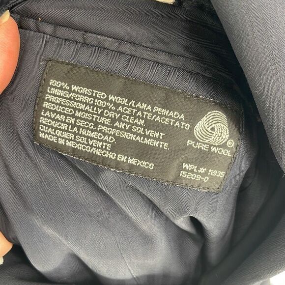 Stafford‎ Men's Single Breasted Jacket Pure Wool 3 Buttons Herringbone Navy Blue - Picture 4 of 8